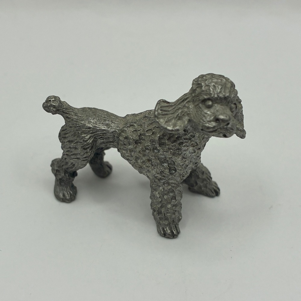 Vintage Miniature Pewter Poodle Dog Figurine Textured Metal Collectible 1.5 Inch